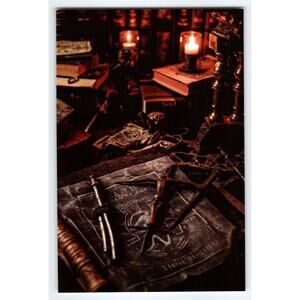 4x6 Glossy Photo Dark Study with Candles Books and Tools Scene